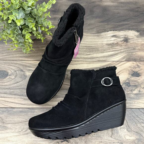 Skechers Shoes - NEW Skechers Parallel New Normal 9.5 Wedge Ankle Boots Bootie Black Suede